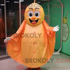 Mascot character of a Peach Spaghetti dressed with a Raincoat and Rings