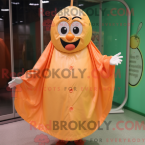 Mascot character of a Peach Spaghetti dressed with a Raincoat and Rings