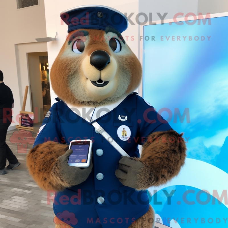 Mascot character of a Navy Marmot dressed with a Poplin Shirt and Smartwatches