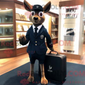 Mascot character of a Navy Roe Deer dressed with a Tuxedo and Briefcases