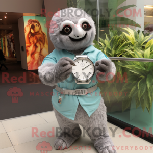 Mascot character of a Silver Sloth dressed with a Trousers and Bracelet watches