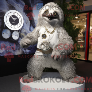 Mascot character of a Silver Sloth dressed with a Trousers and Bracelet watches