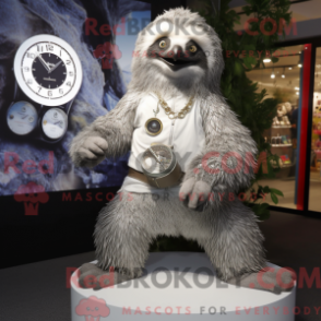 Mascot character of a Silver Sloth dressed with a Trousers and Bracelet watches