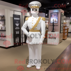 Mascot character of a White American Soldier dressed with a Empire Waist Dress and Headbands