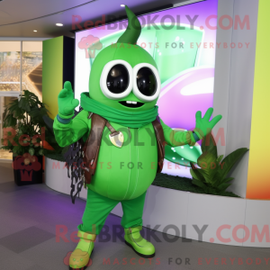 Mascot character of a Green Eggplant dressed with a Moto Jacket and Bracelet watches