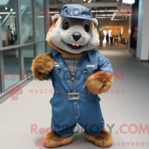 Mascot character of a Navy Marmot dressed with a Denim Shirt and Cummerbunds