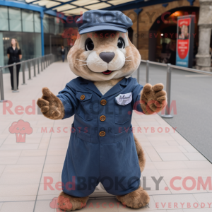 Mascot character of a Navy Marmot dressed with a Denim Shirt and Cummerbunds
