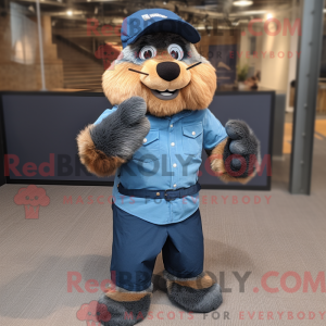 Mascot character of a Navy Marmot dressed with a Denim Shirt and Cummerbunds