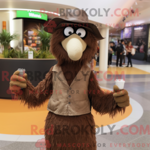 Mascot character of a Brown Ostrich dressed with a Culottes and Beanies