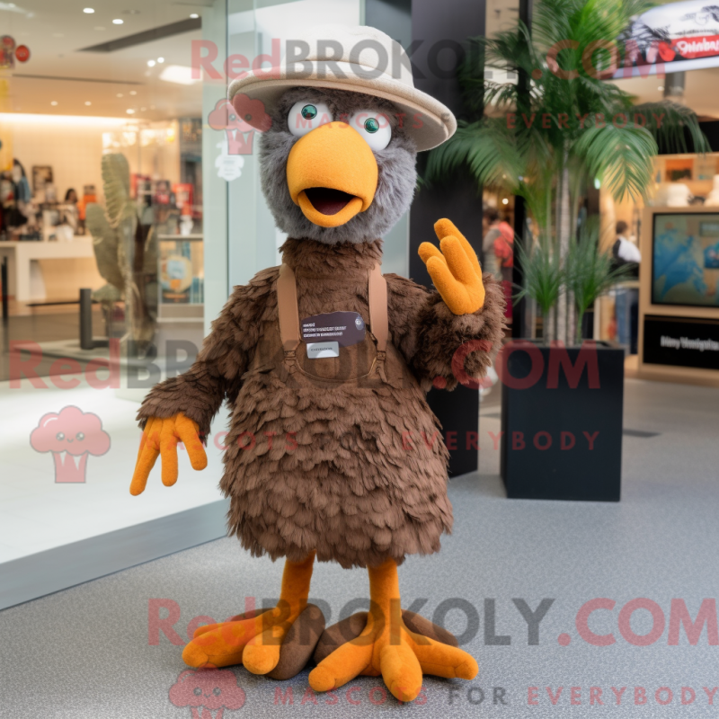 Mascot character of a Brown Ostrich dressed with a Culottes and Beanies