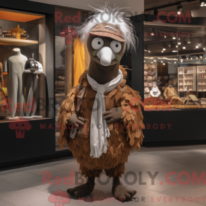 Mascot character of a Brown Ostrich dressed with a Culottes and Beanies