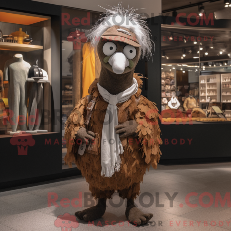 Mascot character of a Brown Ostrich dressed with a Culottes and Beanies