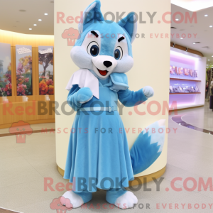 Mascot character of a Sky Blue Fox dressed with a Wrap Dress and Brooches