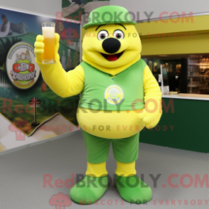 Mascot character of a Yellow Green Beer dressed with a Henley Tee and Foot pads