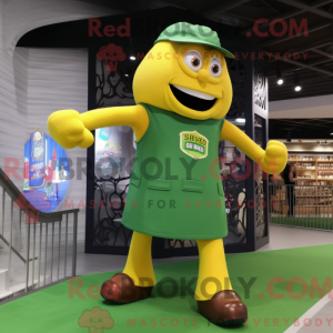 Mascot character of a Yellow Green Beer dressed with a Henley Tee and Foot pads