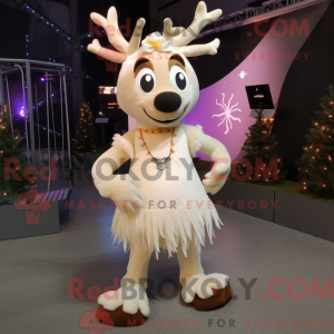 Mascot character of a Cream Reindeer dressed with a Mini Skirt and Anklets