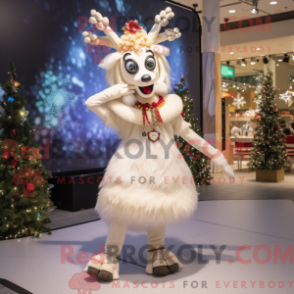 Mascot character of a Cream Reindeer dressed with a Mini Skirt and Anklets