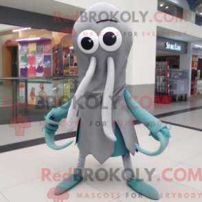 Mascot character of a Gray Squid dressed with a A-Line Dress and Scarf clips