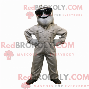 Mascot character of a Silver Marine Recon dressed with a Dungarees and Sunglasses