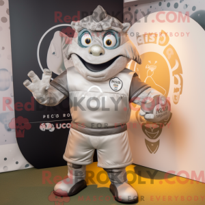 Mascot character of a Silver Tacos dressed with a Rugby Shirt and Rings