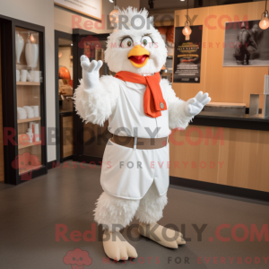 Mascot character of a White Chicken Parmesan dressed with a Chinos and Cummerbunds