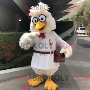 Mascot character of a White Chicken Parmesan dressed with a Chinos and Cummerbunds