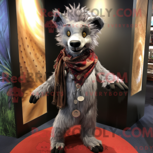 Mascot character of a Silver Hyena dressed with a Bootcut Jeans and Scarf clips