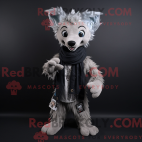 Mascot character of a Silver Hyena dressed with a Bootcut Jeans and Scarf clips