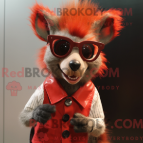 Mascot character of a Red Aye-Aye dressed with a Vest and Eyeglasses