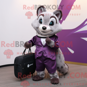 Mascot character of a Purple Civet dressed with a Culottes and Briefcases