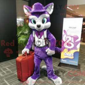 Mascot character of a Purple Civet dressed with a Culottes and Briefcases