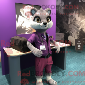 Mascot character of a Purple Civet dressed with a Culottes and Briefcases