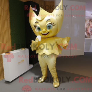 Mascot character of a Gold Tooth Fairy dressed with a Bodysuit and Clutch bags