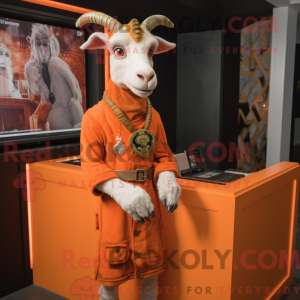 Mascot character of a Orange Goat dressed with a Cover-up and Bracelets