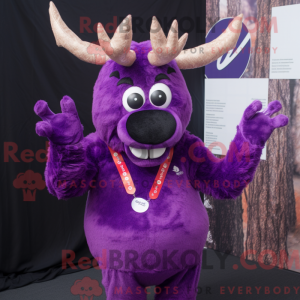 Mascot character of a Purple Reindeer dressed with a Suit Pants and Bracelets