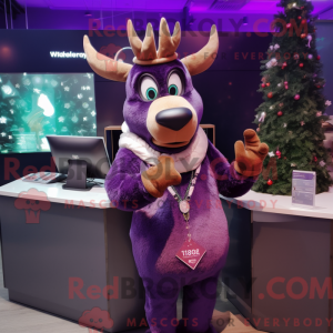 Mascot character of a Purple Reindeer dressed with a Suit Pants and Bracelets