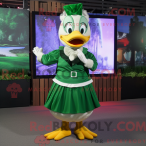 Mascot character of a Forest Green Geese dressed with a Skirt and Headbands