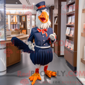 Mascot character of a Navy Roosters dressed with a Pencil Skirt and Wallets