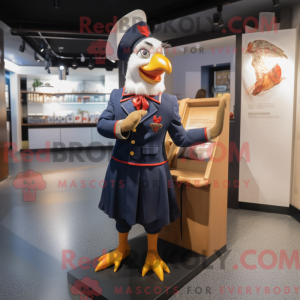 Mascot character of a Navy Roosters dressed with a Pencil Skirt and Wallets