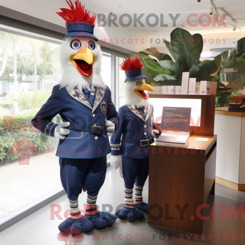 Mascot character of a Navy Roosters dressed with a Pencil Skirt and Wallets