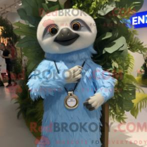 Mascot character of a Blue Sloth dressed with a Wedding Dress and Bracelet watches