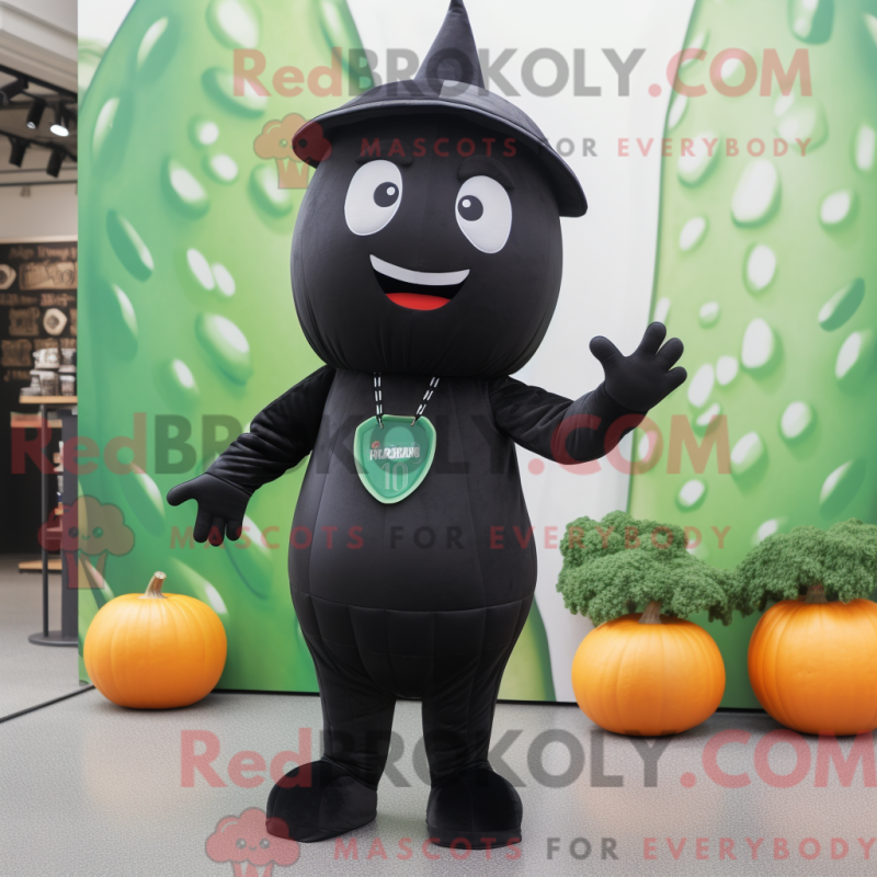 Mascot character of a Black Melon dressed with a Jumpsuit and Beanies