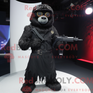 Mascot character of a Black Sniper dressed with a Wrap Skirt and Gloves