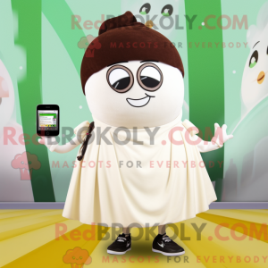 Mascot character of a Cream Onion dressed with a Culottes and Digital watches