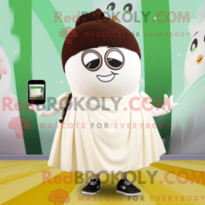 Mascot character of a Cream Onion dressed with a Culottes and Digital watches