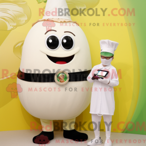 Mascot character of a Cream Onion dressed with a Culottes and Digital watches