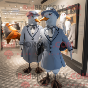 Mascot character of a Silver Passenger Pigeon dressed with a Suit and Berets
