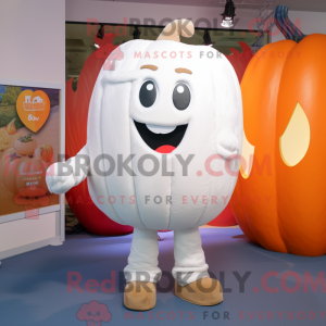 Mascot character of a White Pumpkin dressed with a Boyfriend Jeans and Mittens