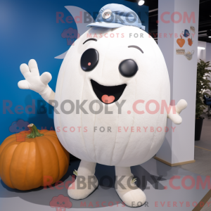 Mascot character of a White Pumpkin dressed with a Boyfriend Jeans and Mittens