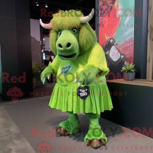Mascot character of a Lime Green Buffalo dressed with a Mini Dress and Pocket squares
